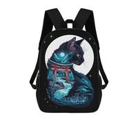 sinyumoney Children's Backpack 3D Cat Silhouette Torii Gate Printed Bags Schoolbag Lightweight School Bags Fashion Fun Knapsack Student Daypack for Children 17inch