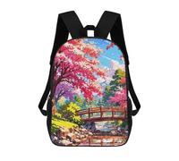 sinyumoney Children's Backpack 3D Cherry Blossom Bridge Landscape Printed Bags Schoolbag Lightweight School Bags Fashion Fun Knapsack Student Daypack for Children 17inch