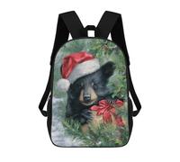 sinyumoney Children's Backpack 3D Christmas Bear with Santa Hat Printed Bags Schoolbag Lightweight School Bags Fashion Fun Knapsack Student Daypack for Children 17inch