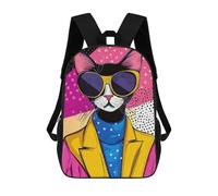 sinyumoney Children'S Backpack 3D Cool Cat in Sunglasses Pop Art Style Printed Bags Schoolbag Lightweight School Bags Fashion Fun Knapsack Student Daypack For Children 17inch