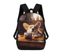 sinyumoney Children's Backpack 3D Corgi Coffee Puppy Dog Printed Bags Schoolbag Lightweight School Bags Fashion Fun Knapsack Student Daypack for Children 17inch