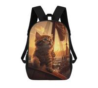 sinyumoney Children's Backpack 3D Cute Kitten Sailing Ship Printed Bags Schoolbag Lightweight School Bags Fashion Fun Knapsack Student Daypack for Children 17inch