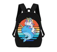 sinyumoney Children's Backpack 3D Cute Unicorn Narwhal Printed Bags Schoolbag Lightweight School Bags Fashion Fun Knapsack Student Daypack for Children 17inch