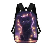 sinyumoney Children's Backpack 3D Cuty Cat Christmas Lights Printed Bags Schoolbag Lightweight School Bags Fashion Fun Knapsack Student Daypack for Children 17inch