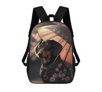 sinyumoney Children's Backpack 3D Dachshund Japanese Kimono Printed Bags Schoolbag Lightweight School Bags Fashion Fun Knapsack Student Daypack for Children 17inch