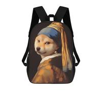 sinyumoney Children's Backpack 3D Dog with A Pearl Earring Printed Bags Schoolbag Lightweight School Bags Fashion Fun Knapsack Student Daypack for Children 17inch