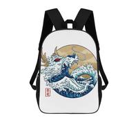sinyumoney Children'S Backpack 3D Dragon Wave Off Kanagawa Printed Bags Schoolbag Lightweight School Bags Fashion Fun Knapsack Student Daypack For Children 17inch