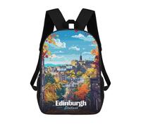 sinyumoney Children's Backpack 3D Edinburgh Scotland Autumn Cityscape Illustration Printed Bags Schoolbag Lightweight School Bags Fashion Fun Knapsack Student Daypack for Children 17inch