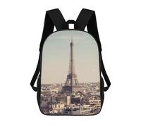 sinyumoney Children's Backpack 3D Eiffel Tower Paris Skyline Printed Bags Schoolbag Lightweight School Bags Fashion Fun Knapsack Student Daypack for Children 17inch