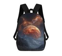 sinyumoney Children's Backpack 3D Fiery Planet Over Mountain Range Printed Bags Schoolbag Lightweight School Bags Fashion Fun Knapsack Student Daypack for Children 17inch