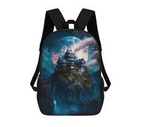 sinyumoney Children's Backpack 3D Full Moon Japanese Temple Printed Bags Schoolbag Lightweight School Bags Fashion Fun Knapsack Student Daypack for Children 17inch