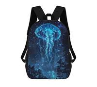 sinyumoney Children's Backpack 3D Glowing Jellyfish in Starry Night Forest Printed Bags Schoolbag Lightweight School Bags Fashion Fun Knapsack Student Daypack for Children 17inch