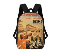 sinyumoney Children'S Backpack 3D Grand Prix ACF REIMS 3 Juillet 1960 Printed Bags Schoolbag Lightweight School Bags Fashion Fun Knapsack Student Daypack For Children 17inch