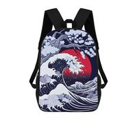 sinyumoney Children'S Backpack 3D Great Wave with Cherry Blossom Printed Bags Schoolbag Lightweight School Bags Fashion Fun Knapsack Student Daypack For Children 17inch