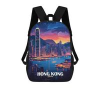 sinyumoney Children's Backpack 3D Hong Kong Cityscape at Dusk Printed Bags Schoolbag Lightweight School Bags Fashion Fun Knapsack Student Daypack for Children 17inch