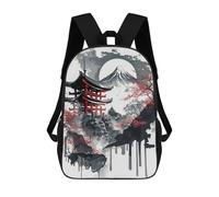 sinyumoney Children's Backpack 3D Japanese Temple Ink Wash Printed Bags Schoolbag Lightweight School Bags Fashion Fun Knapsack Student Daypack for Children 17inch