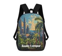 sinyumoney Children's Backpack 3D Kuala Lumpur, Malaysia Cityscape Art Printed Bags Schoolbag Lightweight School Bags Fashion Fun Knapsack Student Daypack for Children 17inch