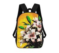 sinyumoney Children's Backpack 3D Lily Pink Flower Lilies Printed Bags Schoolbag Lightweight School Bags Fashion Fun Knapsack Student Daypack for Children 17inch