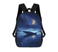 sinyumoney Children'S Backpack 3D Lonely Whale In Moonlight Printed Bags Schoolbag Lightweight School Bags Fashion Fun Knapsack Student Daypack For Children 17inch