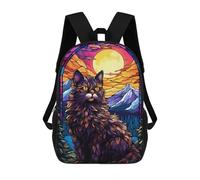 sinyumoney Children's Backpack 3D Maine Coon Cat Abstract Printed Bags Schoolbag Lightweight School Bags Fashion Fun Knapsack Student Daypack for Children 17inch