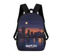 sinyumoney Children's Backpack 3D Maputo, Mozambique Cityscape at Night Printed Bags Schoolbag Lightweight School Bags Fashion Fun Knapsack Student Daypack for Children 17inch