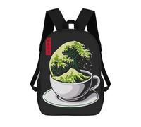 sinyumoney Children'S Backpack 3D Matcha Great Wave Printed Bags Schoolbag Lightweight School Bags Fashion Fun Knapsack Student Daypack For Children 17inch