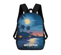 sinyumoney Children'S Backpack 3D Monrovia, Liberia Beach at Night Printed Bags Schoolbag Lightweight School Bags Fashion Fun Knapsack Student Daypack For Children 17inch