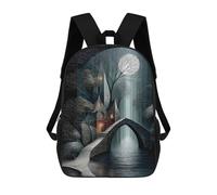 sinyumoney Children's Backpack 3D Moonlit Bridge to The Hidden Keep Printed Bags Schoolbag Lightweight School Bags Fashion Fun Knapsack Student Daypack for Children 17inch
