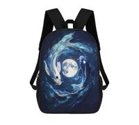 sinyumoney Children'S Backpack 3D Moonlit Dance of The Koi Printed Bags Schoolbag Lightweight School Bags Fashion Fun Knapsack Student Daypack For Children 17inch