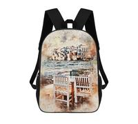 sinyumoney Children'S Backpack 3D Mykonos in Watercolor Printed Bags Schoolbag Lightweight School Bags Fashion Fun Knapsack Student Daypack For Children 17inch