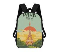 sinyumoney Children'S Backpack 3D Original Eiffel Tower Sunset Art Printed Bags Schoolbag Lightweight School Bags Fashion Fun Knapsack Student Daypack For Children 17inch