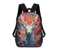 sinyumoney Children's Backpack 3D Printed Abstract Deer Portrait with Floral Elements Schoolbag Student Daypack Fashion Casual Lightweight School Bags for School College Travel 17inch