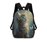 sinyumoney Children's Backpack, 3D Printed Adorable Kitten with Butterflies Backpack, Backpack for Boys Girls, 17 Inch Adjustable Lightweight School Bag for Primary School 17inch