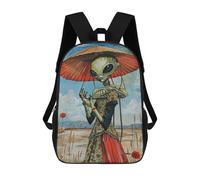 sinyumoney Children's Backpack 3D Printed Alien Art XXI Schoolbag Student Daypack Fashion Casual Lightweight School Bags for School College Travel 17inch