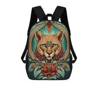 sinyumoney Children's Backpack, 3D Printed Artistic Cougar Portrait Backpack, Backpack for Boys Girls, 17 Inch Adjustable Lightweight School Bag for Primary School 17inch