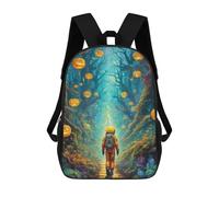 sinyumoney Children's Backpack, 3D Printed Astronaut in Halloween Forest -4 Backpack, Backpack for Boys Girls, 17 Inch Adjustable Lightweight School Bag for Primary School 17inch