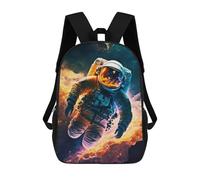sinyumoney Children's Backpack, 3D Printed Astronaut in Space -48 Backpack, Backpack for Boys Girls, 17 Inch Adjustable Lightweight School Bag for Primary School 17inch