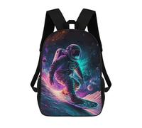 sinyumoney Children's Backpack 3D Printed Astronaut Surfing in Space -1 Schoolbag Student Daypack Fashion Casual Lightweight School Bags for School College Travel 17inch