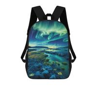 sinyumoney Children's Backpack 3D Printed Aurora Borealis Over Rocky Landscape Schoolbag Student Daypack Fashion Casual Lightweight School Bags for School College Travel 17inch