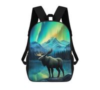 sinyumoney Children's Backpack 3D Printed Aurora Stag Deer Northern Schoolbag Student Daypack Fashion Casual Lightweight School Bags for School College Travel 17inch
