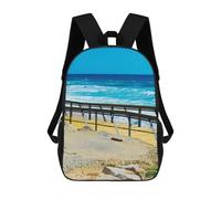 sinyumoney Children's Backpack 3D Printed Beach Boardwalk with Ocean Waves Schoolbag Student Daypack Fashion Casual Lightweight School Bags for School College Travel 17inch