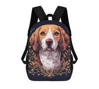sinyumoney Children's Backpack 3D Printed Beagle Portrait with Floral Accents Schoolbag Student Daypack Fashion Casual Lightweight School Bags for School College Travel 17inch