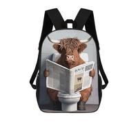 sinyumoney Children's Backpack 3D Printed Bison Toilet Schoolbag Student Daypack Fashion Casual Lightweight School Bags for School College Travel 17inch