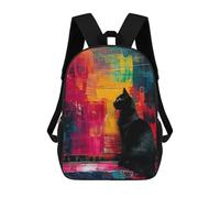 sinyumoney Children's Backpack 3D Printed Black Cat on Abstract Background Schoolbag Student Daypack Fashion Casual Lightweight School Bags for School College Travel 17inch