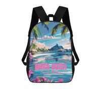 sinyumoney Children's Backpack, 3D Printed Bora Bora French Polynesia Backpack, Backpack for Boys Girls, 17 Inch Adjustable Lightweight School Bag for Primary School 17inch
