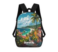 sinyumoney Children's Backpack, 3D Printed Boracay Philippines Tropical Island View Backpack, Backpack for Boys Girls, 17 Inch Adjustable Lightweight School Bag for Primary School 17inch
