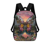 sinyumoney Children's Backpack, 3D Printed Butterfly Garden Sunset Backpack, Backpack for Boys Girls, 17 Inch Adjustable Lightweight School Bag for Primary School 17inch