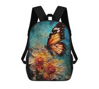 sinyumoney Children's Backpack, 3D Printed Butterfly on Flowers Backpack, Backpack for Boys Girls, 17 Inch Adjustable Lightweight School Bag for Primary School 17inch