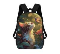 sinyumoney Children's Backpack, 3D Printed Cat Butterfly Garden Fantasy Backpack, Backpack for Boys Girls, 17 Inch Adjustable Lightweight School Bag for Primary School 17inch