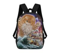 sinyumoney Children's Backpack, 3D Printed Cat Sailing Storm Backpack, Backpack for Boys Girls, 17 Inch Adjustable Lightweight School Bag for Primary School 17inch